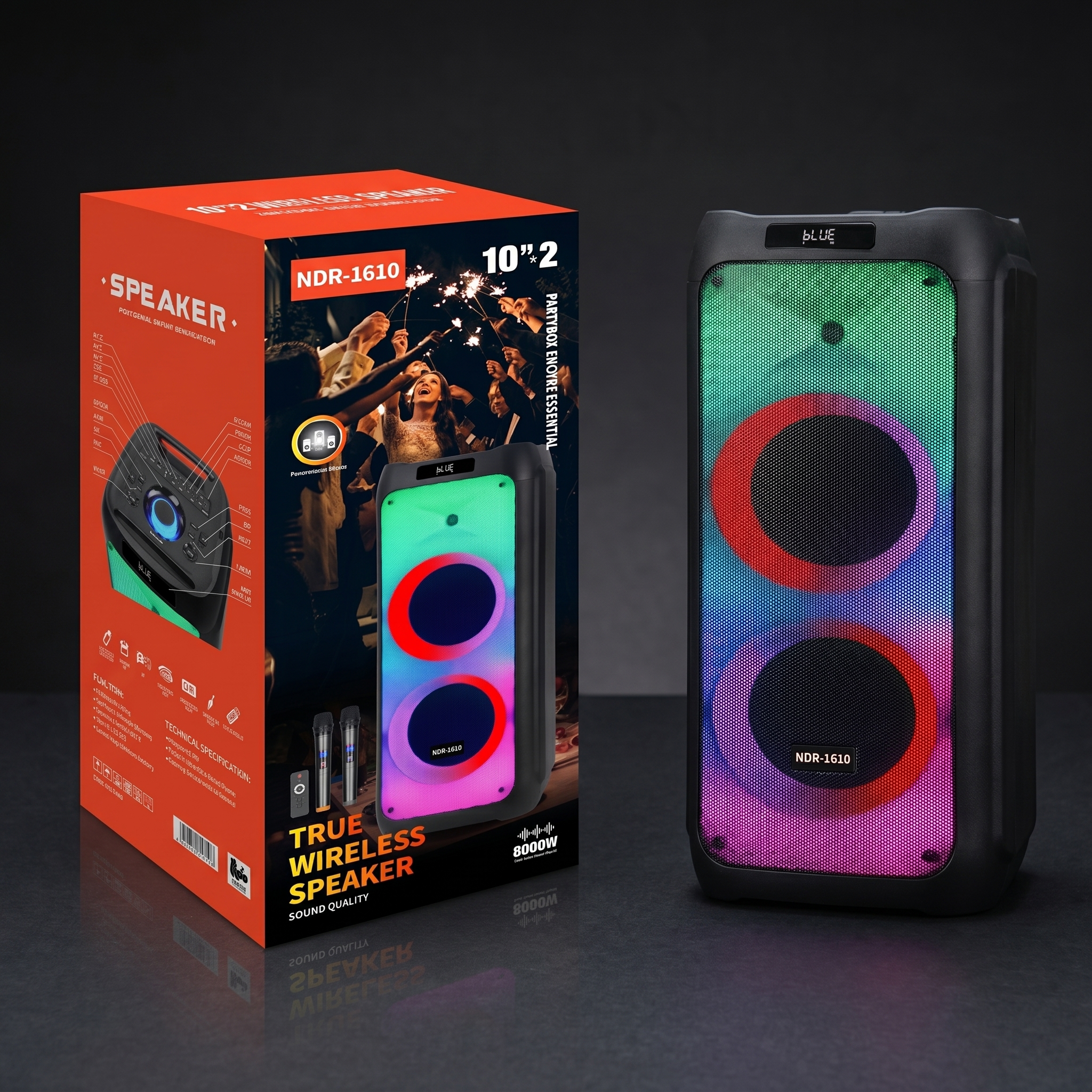 Portable Bluetooth Speaker With Dual 8-Inch Speakers